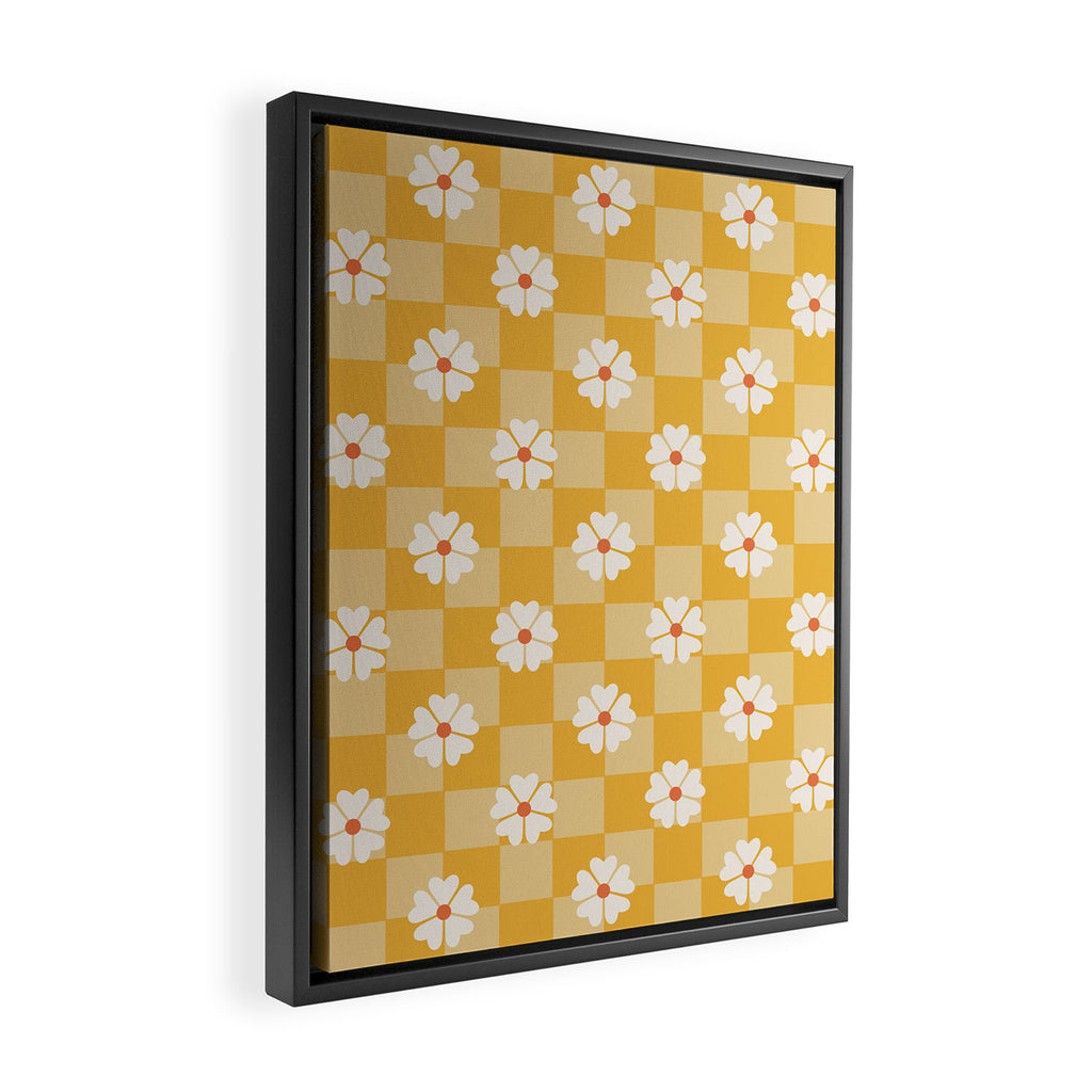 Daisies On Yellow Checkerboard Framed Canvas Print Gallery Image 2