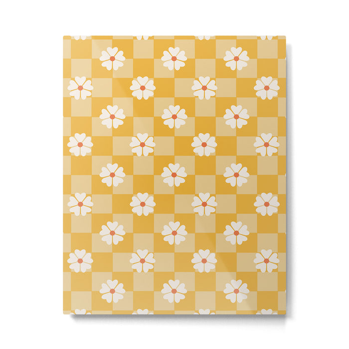 Daisies On Yellow Checkerboard Metal Print Gallery Image 1