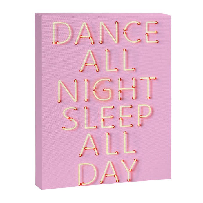 DANCE ALL NIGHT - pink neon typography Canvas Print Gallery Image 1
