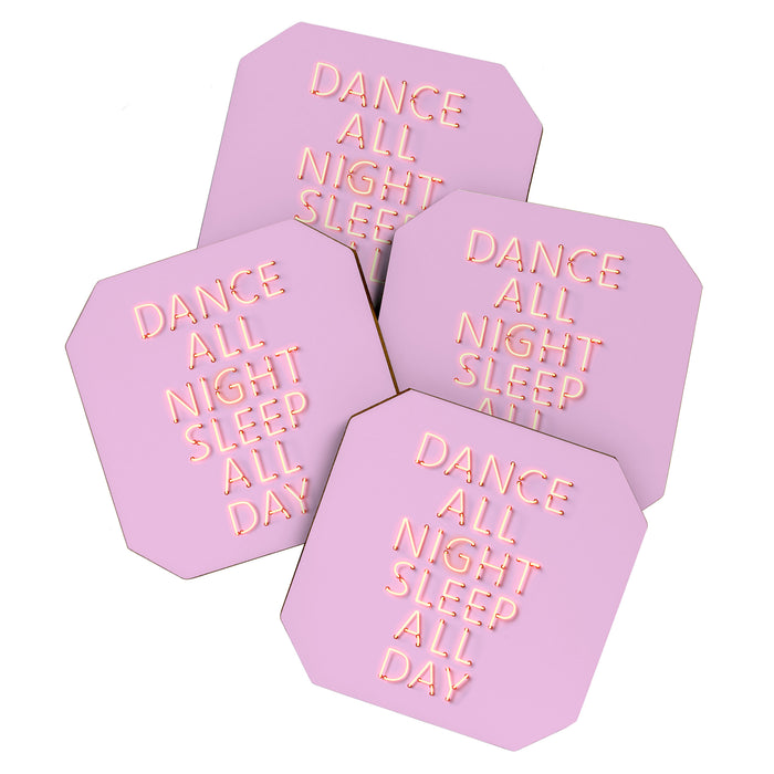 DANCE ALL NIGHT - pink neon typography Coaster Gallery Image 1