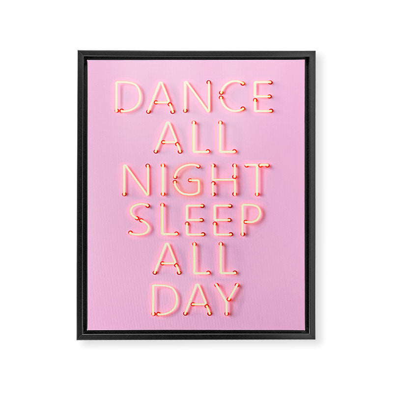 DANCE ALL NIGHT - pink neon typography Framed Canvas Print Gallery Image 8