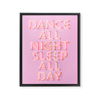 DANCE ALL NIGHT - pink neon typography Framed Canvas Print Gallery Image 8