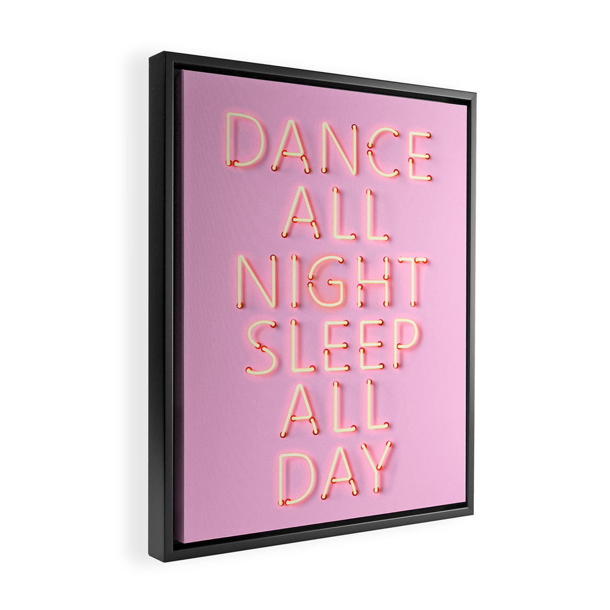 DANCE ALL NIGHT - pink neon typography Framed Canvas Print Gallery Image 2