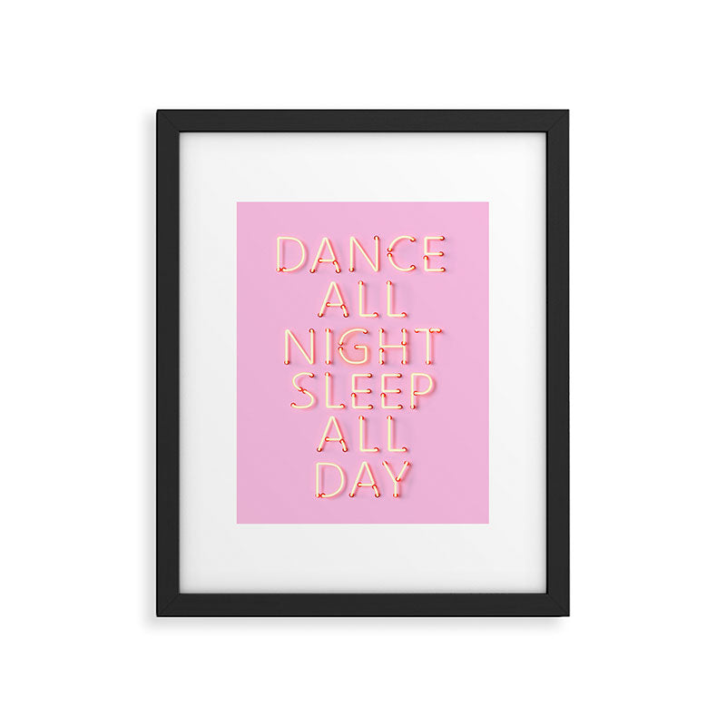 DANCE ALL NIGHT - pink neon typography Framed Art Print Gallery Image 6