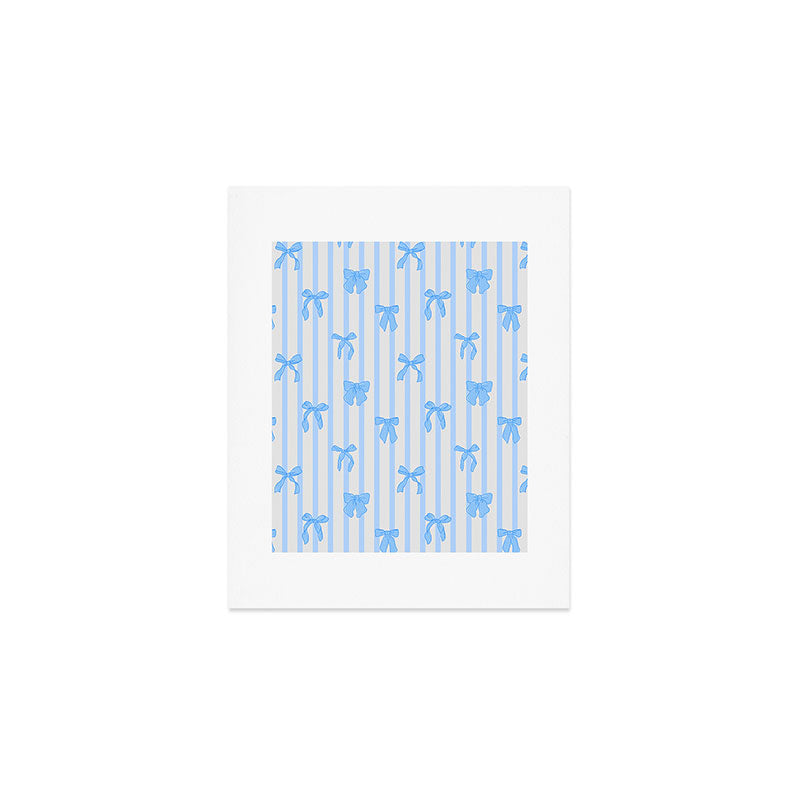 Elegant Blue Bows and Stripes Pattern Art Print Gallery Image 1