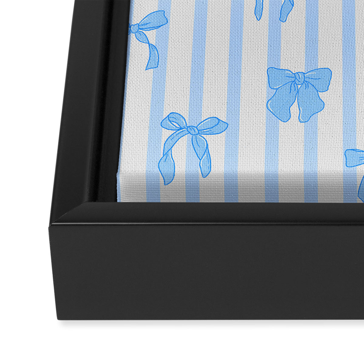Elegant Blue Bows and Stripes Pattern Framed Canvas Print Gallery Image 3