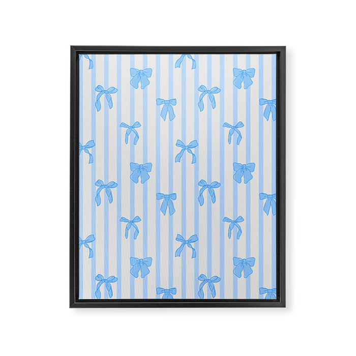 Elegant Blue Bows and Stripes Pattern Framed Canvas Print Gallery Image 1