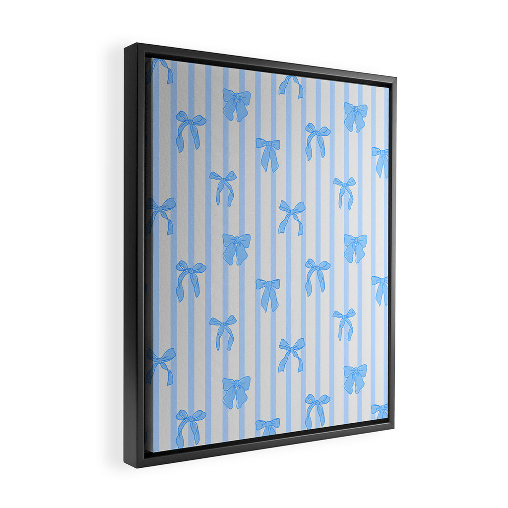Elegant Blue Bows and Stripes Pattern Framed Canvas Print Gallery Image 2
