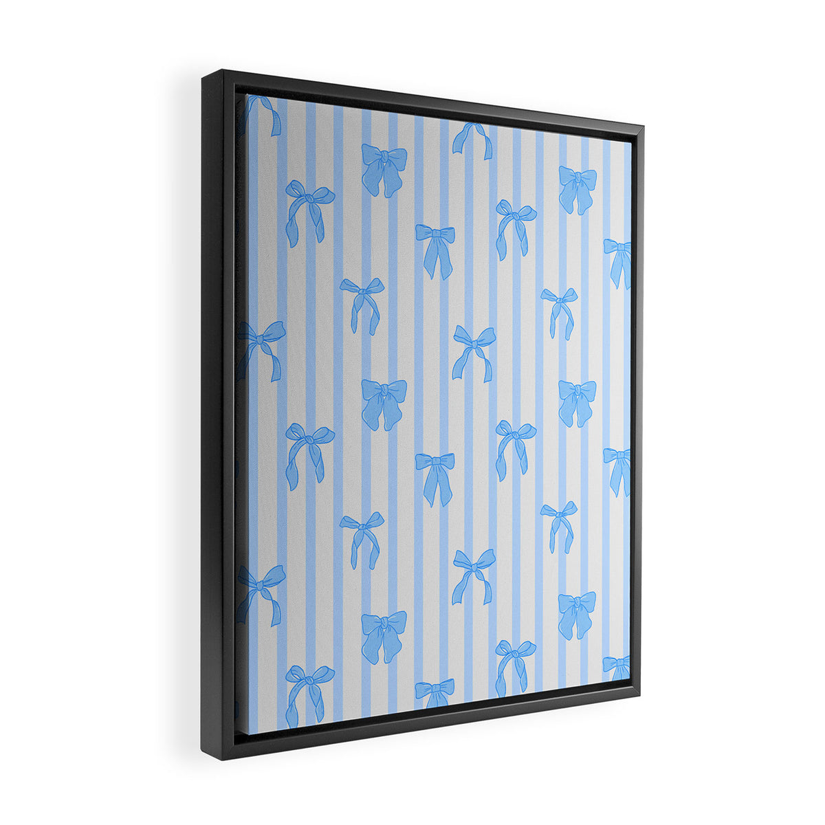 Elegant Blue Bows and Stripes Pattern Framed Canvas Print Gallery Image 2