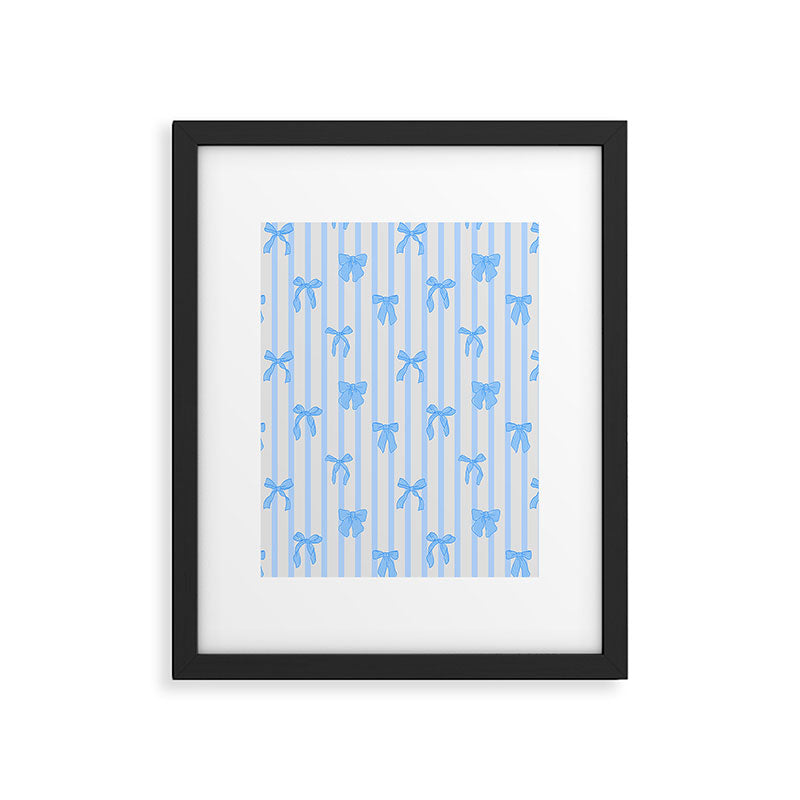 Elegant Blue Bows and Stripes Pattern Framed Art Print Gallery Image 6
