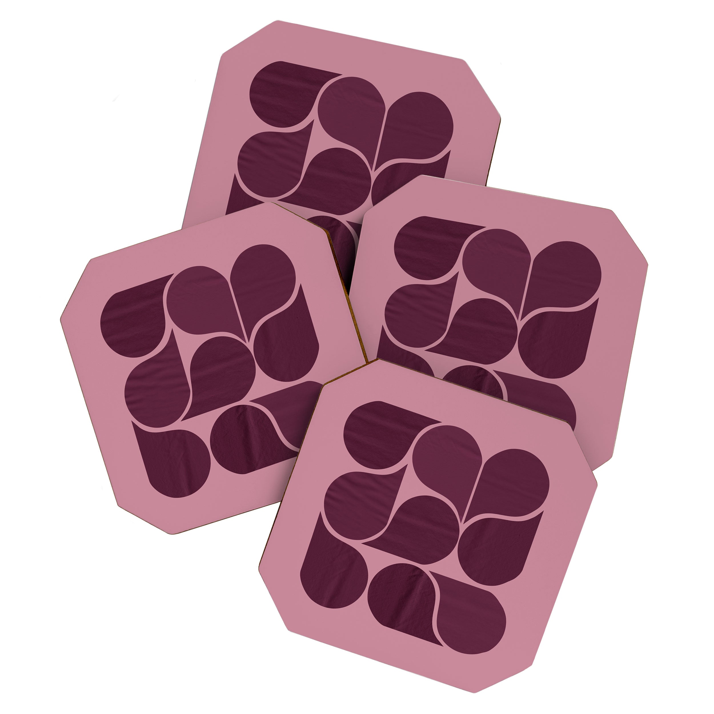 Elegant Burgundy Teardrop Pattern on Mauve Coaster Gallery Image 1