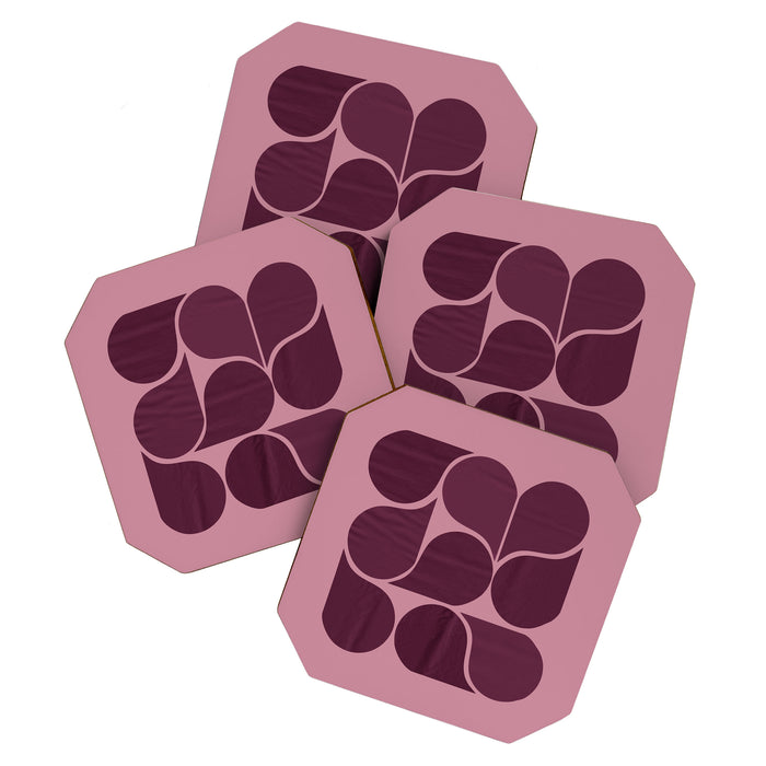 Elegant Burgundy Teardrop Pattern on Mauve Coaster Gallery Image 1
