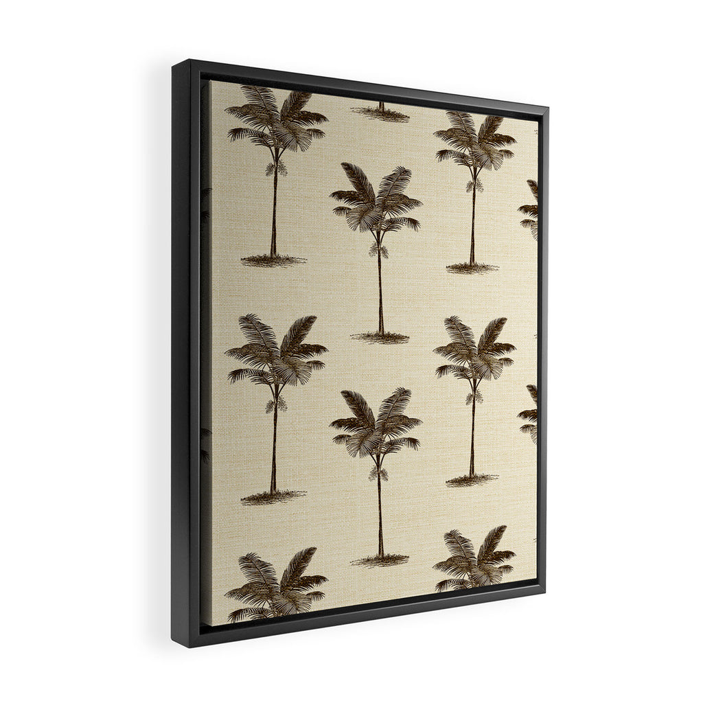 Etched Palm Trees on Vintage Linen Framed Canvas Print Gallery Image 2