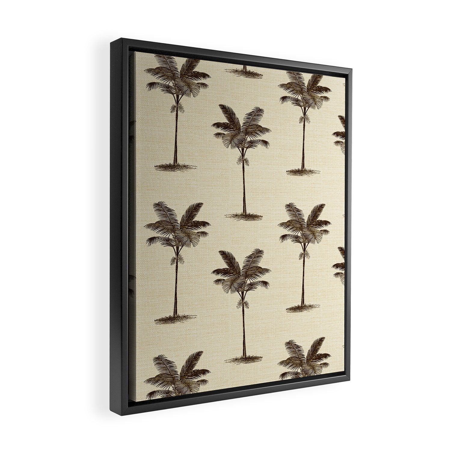 Etched Palm Trees on Vintage Linen Framed Canvas Print Gallery Image 2