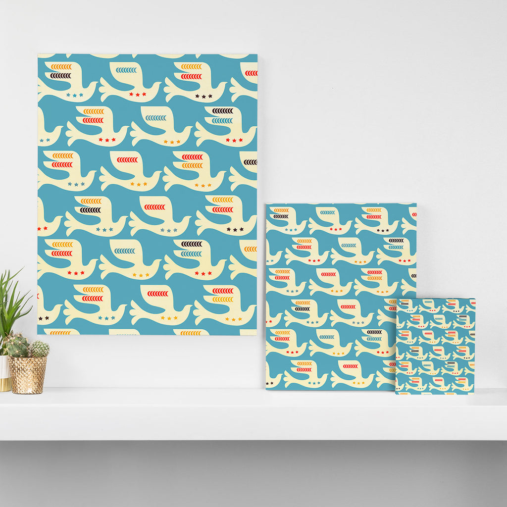 Festive Birds Blue Canvas Print Gallery Image 3