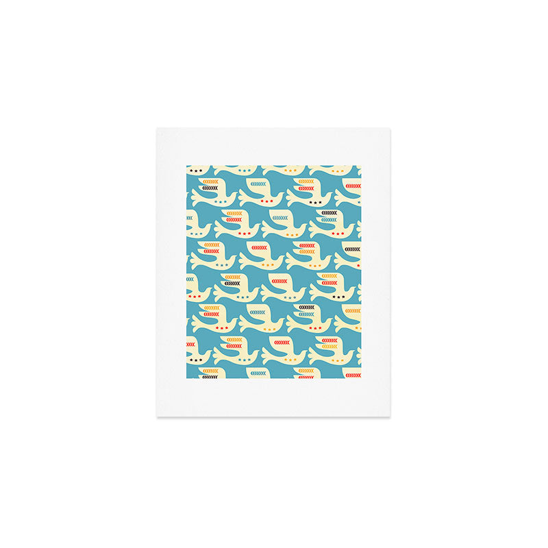 Festive Birds Blue Art Print Gallery Image 1
