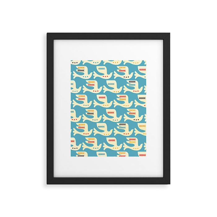 Festive Birds Blue Framed Art Print Gallery Image 1