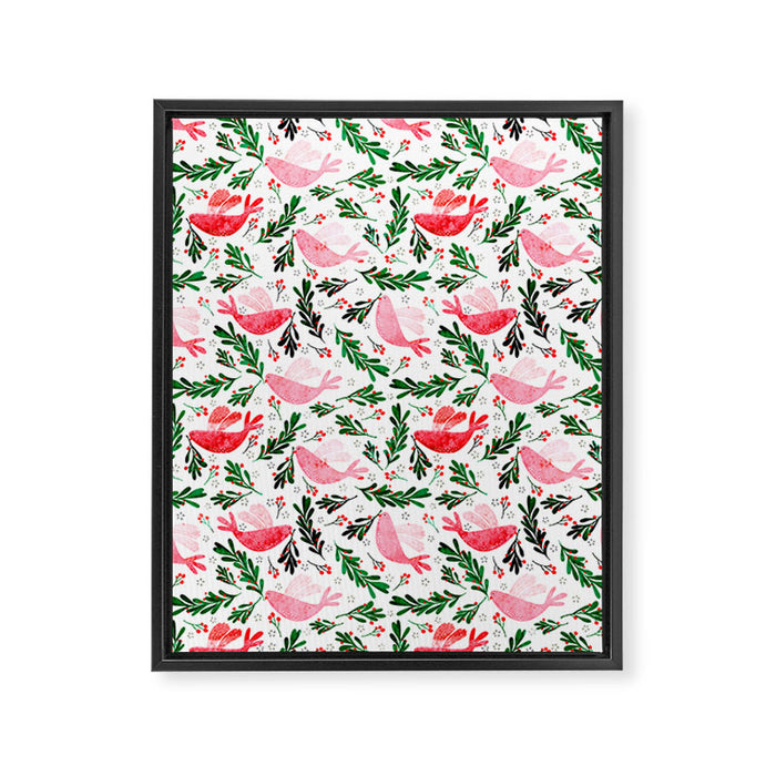Festive Birds - christmas pattern no2 Framed Canvas Print Gallery Image 1