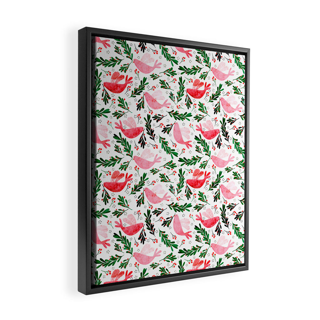 Festive Birds - christmas pattern no2 Framed Canvas Print Gallery Image 2
