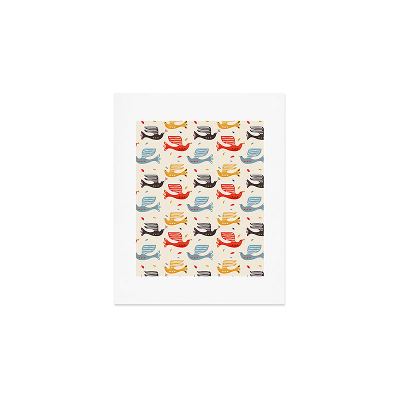 Festive Birds retro pattern Art Print Gallery Image 1