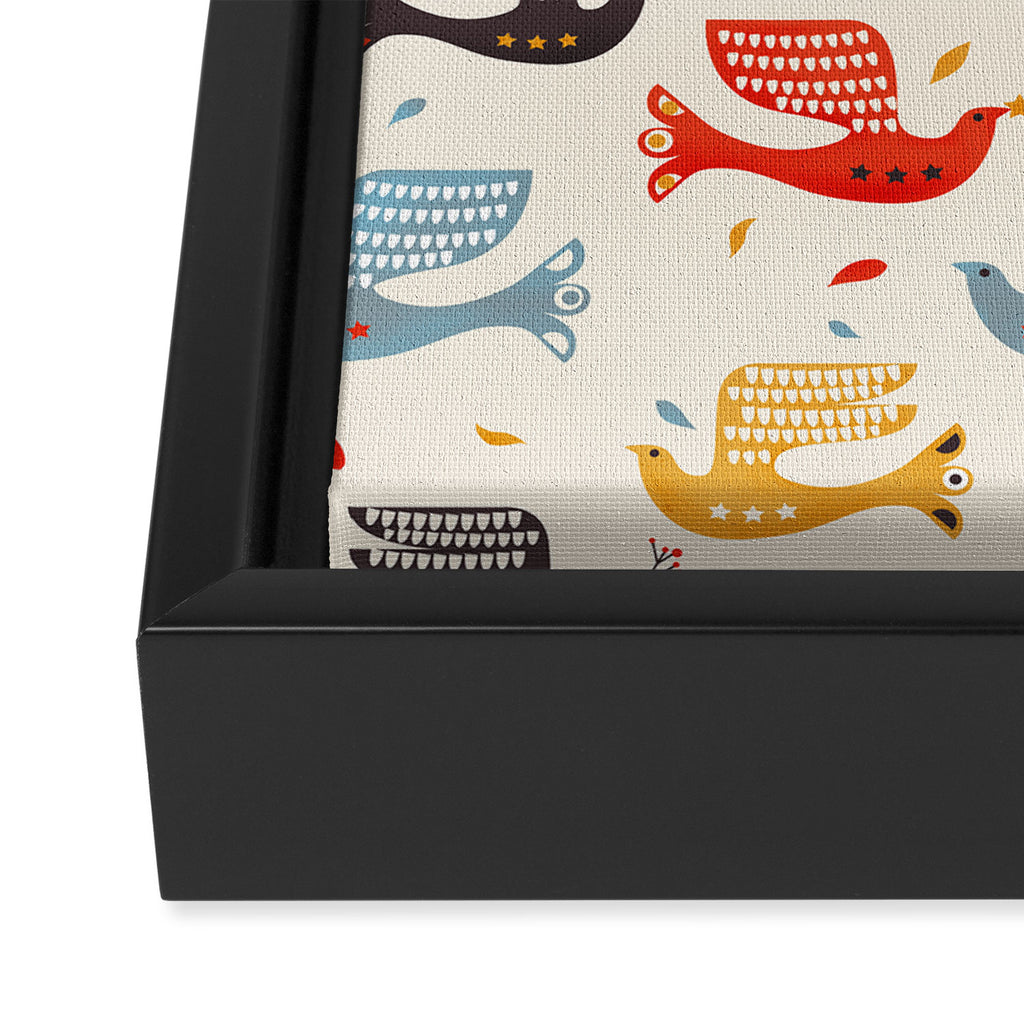 Festive Birds retro pattern Framed Canvas Print Gallery Image 3