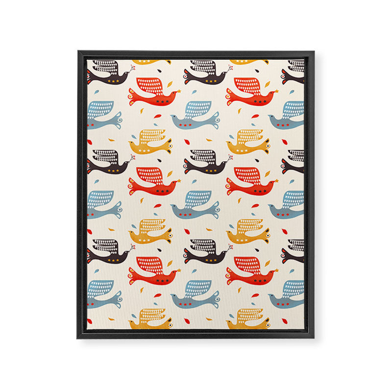 Festive Birds retro pattern Framed Canvas Print Gallery Image 8