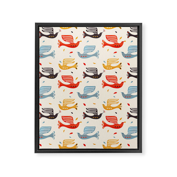 Festive Birds retro pattern Framed Canvas Print Gallery Image 1