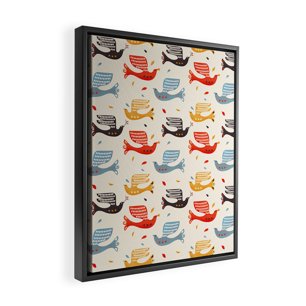 Festive Birds retro pattern Framed Canvas Print Gallery Image 2