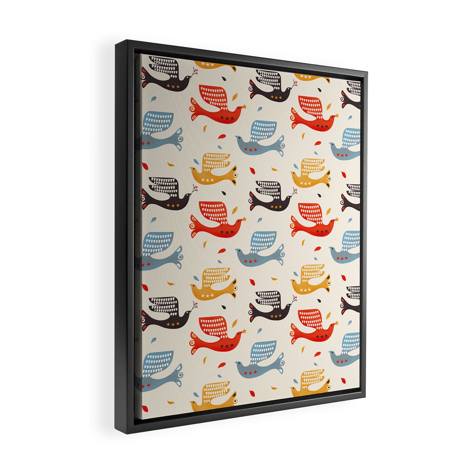 Festive Birds retro pattern Framed Canvas Print Gallery Image 2