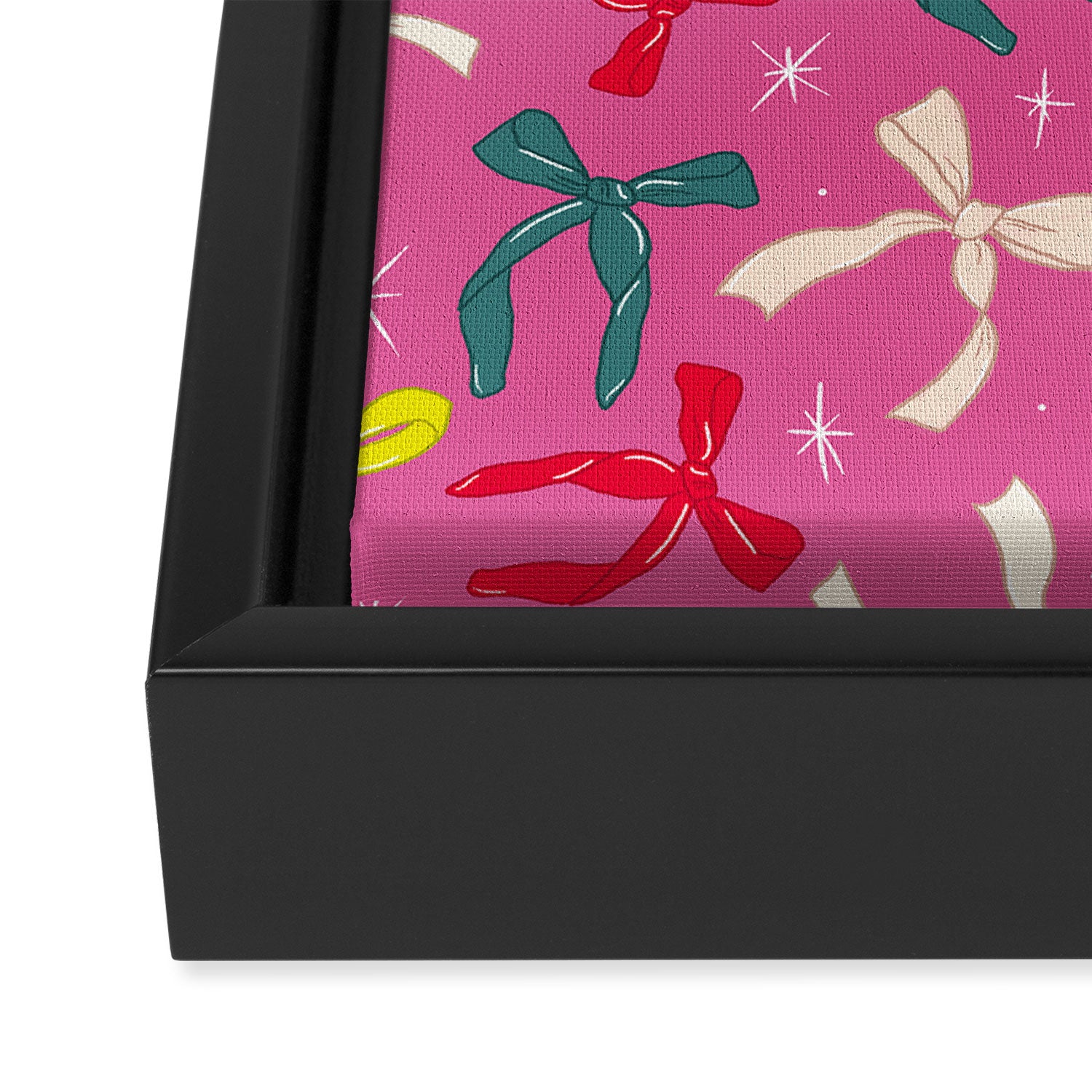 Festive Bows on Pink Background Framed Canvas Print Gallery Image 3