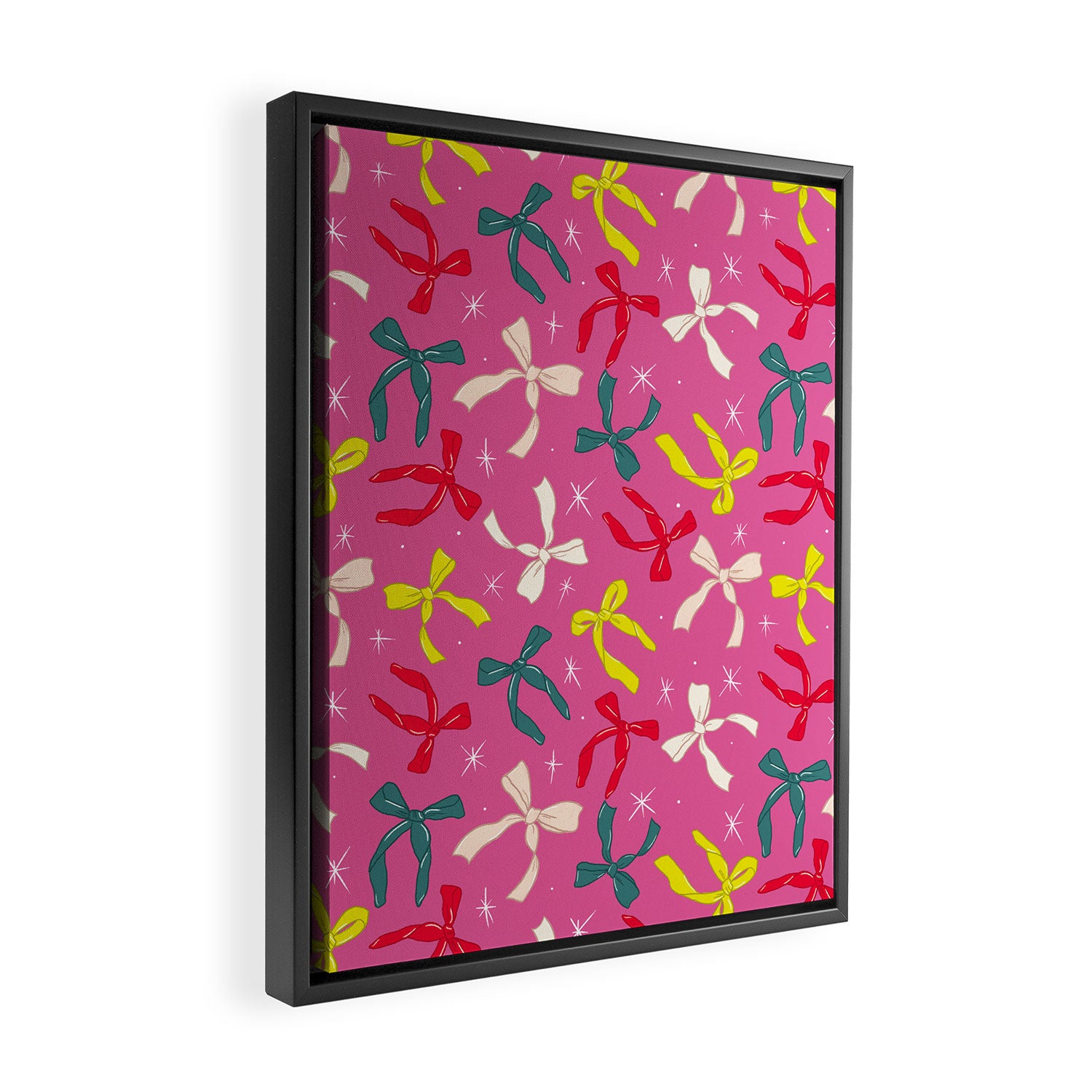 Festive Bows on Pink Background Framed Canvas Print Gallery Image 2