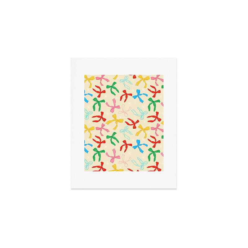 Festive Coquette Bow Pattern on Cream Art Print Gallery Image 1