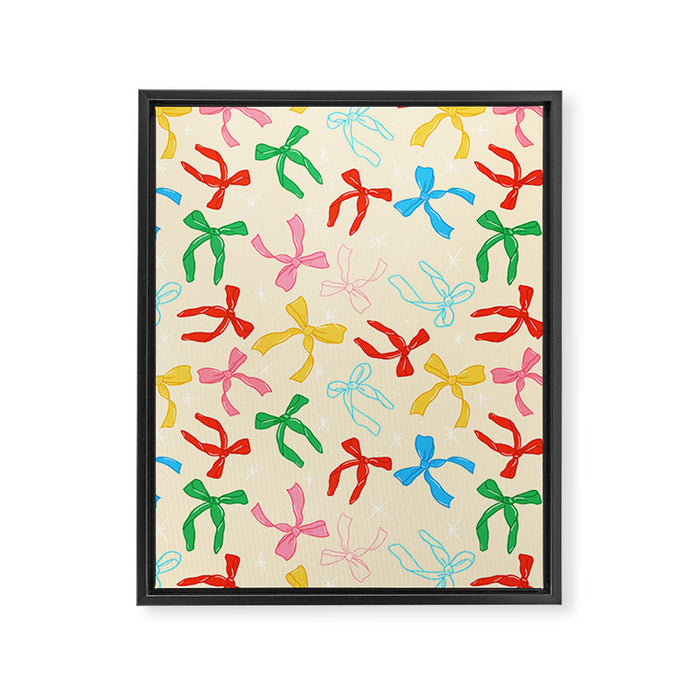 Festive Coquette Bow Pattern on Cream Framed Canvas Print Gallery Image 1