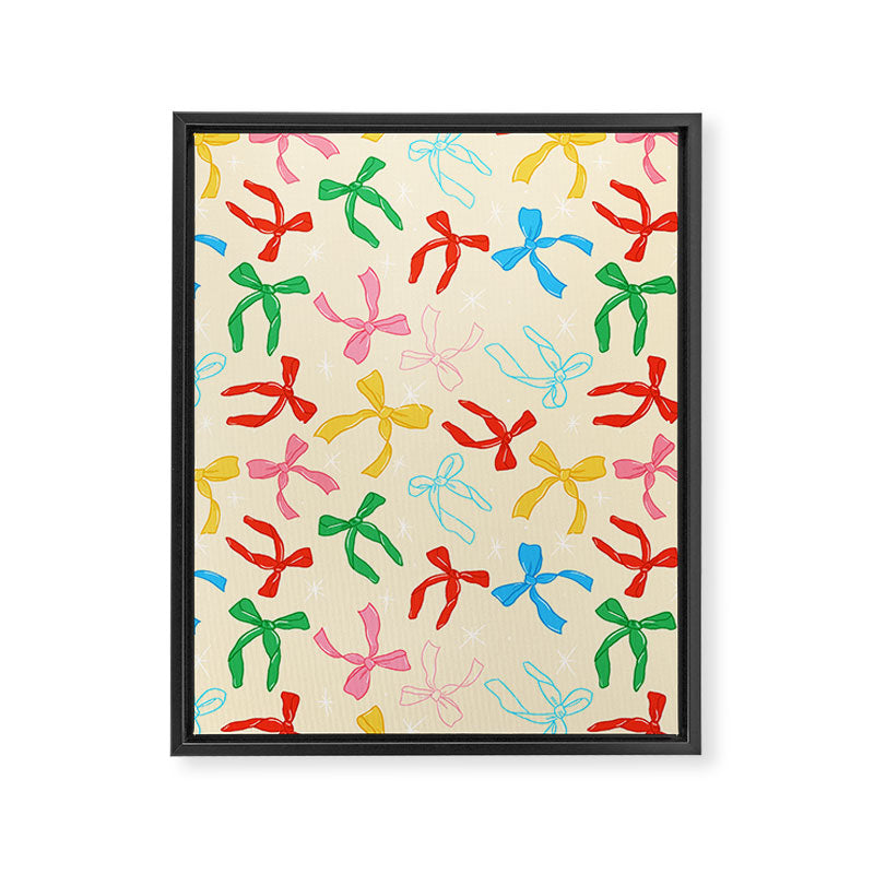 Festive Coquette Bow Pattern on Cream Framed Canvas Print Gallery Image 6