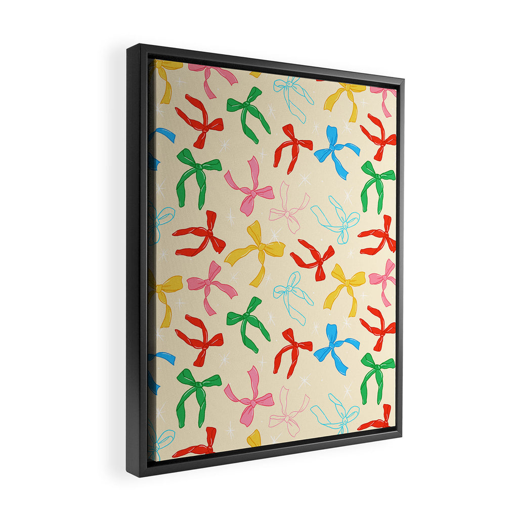 Festive Coquette Bow Pattern on Cream Framed Canvas Print Gallery Image 2