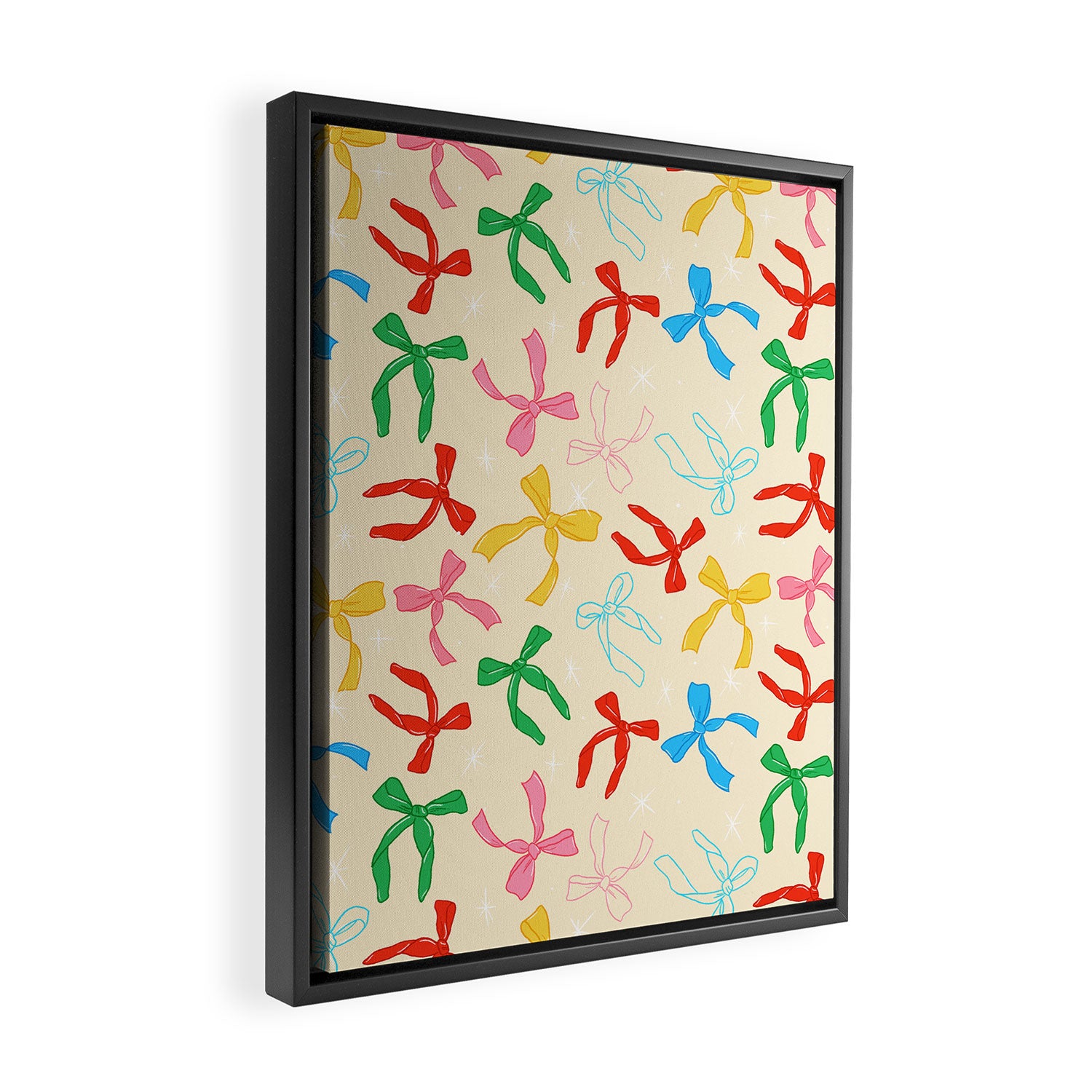 Festive Coquette Bow Pattern on Cream Framed Canvas Print Gallery Image 2