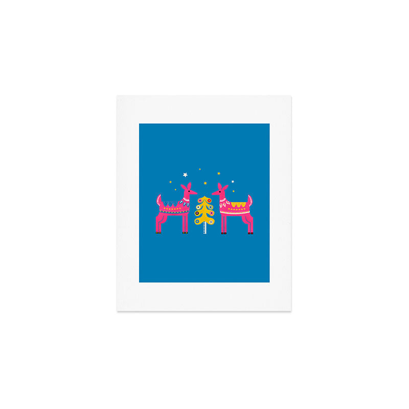 Festive Deers In Hot Pink Art Print Gallery Image 1