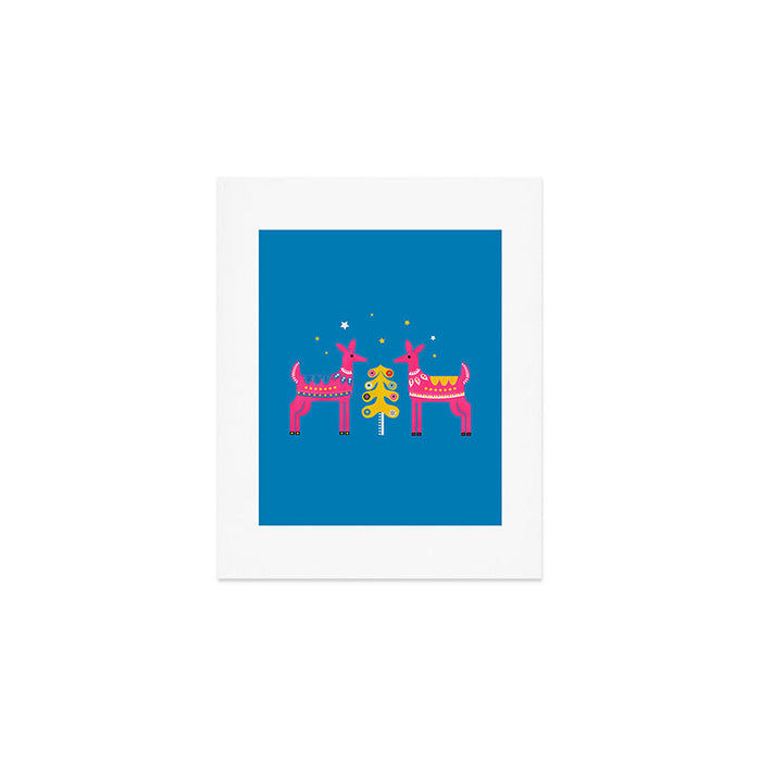 Festive Deers In Hot Pink Art Print Gallery Image 1