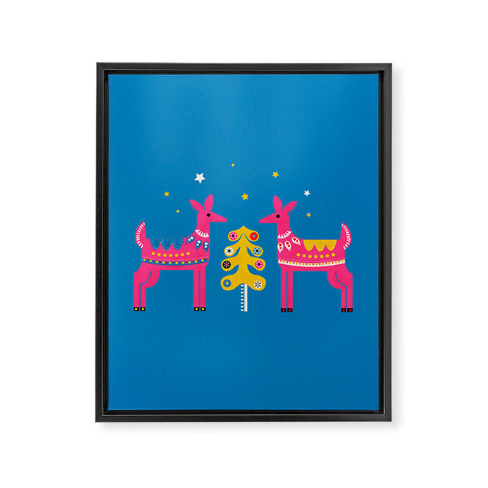 Festive Deers In Hot Pink Framed Canvas Print Gallery Image 1