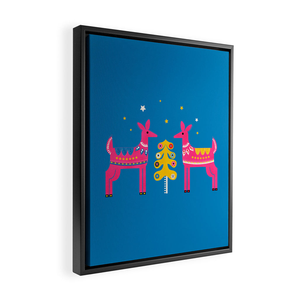 Festive Deers In Hot Pink Framed Canvas Print Gallery Image 2