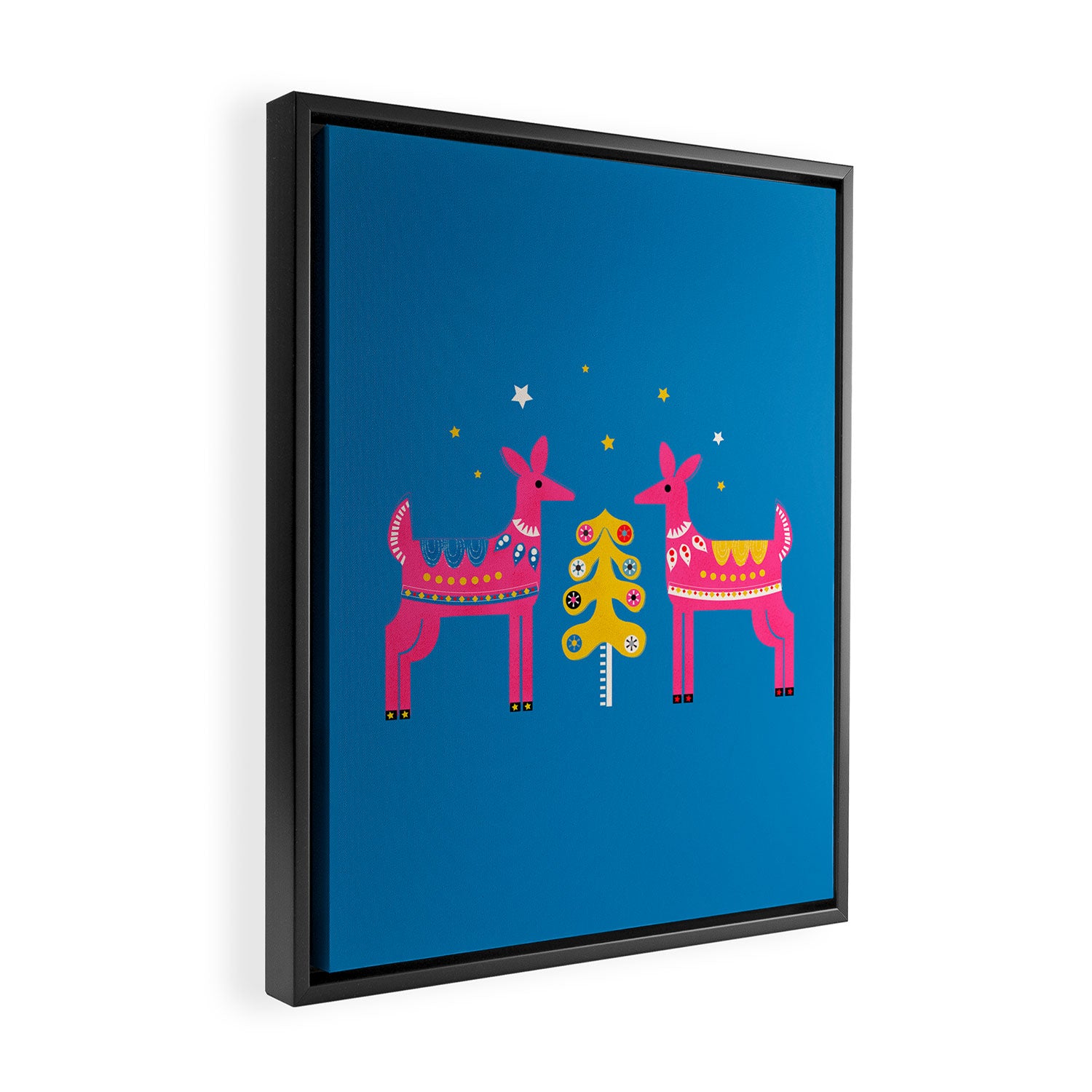 Festive Deers In Hot Pink Framed Canvas Print Gallery Image 2