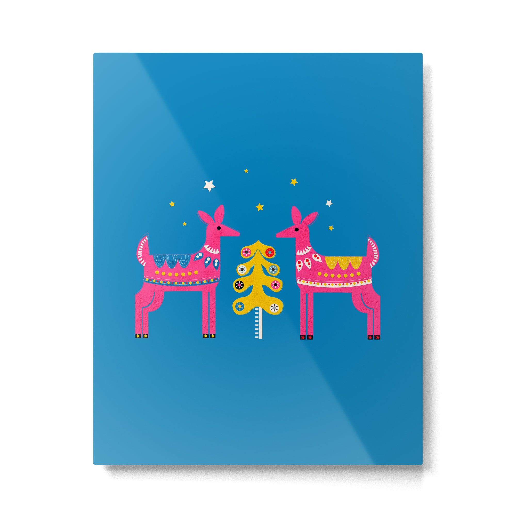 Festive Deers In Hot Pink Metal Print Gallery Image 6