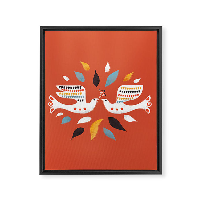 Festive doves - folk illustration Framed Canvas Print Gallery Image 1