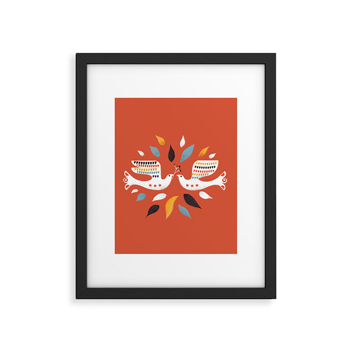 Festive doves - folk illustration Framed Art Print Gallery Image 1