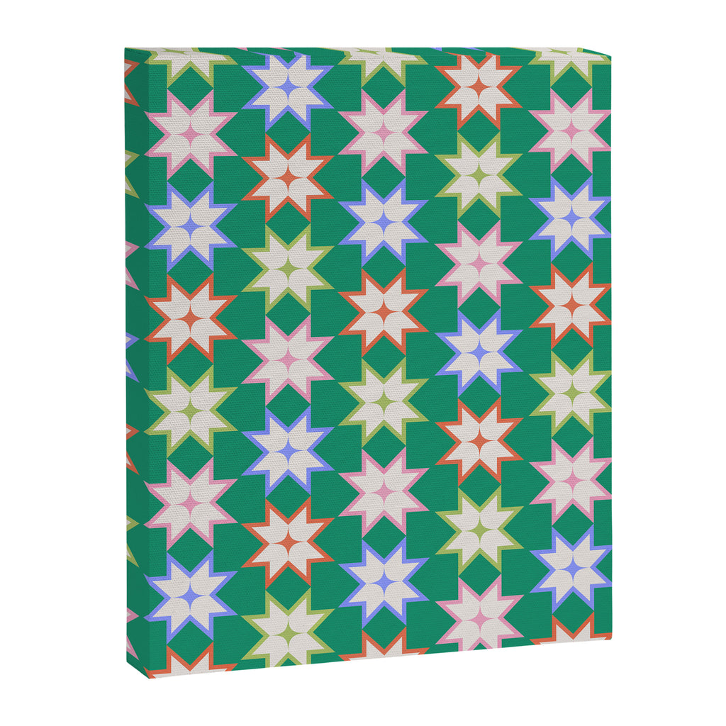 Festive Geometric Star Pattern on Green Canvas Print Gallery Image 8