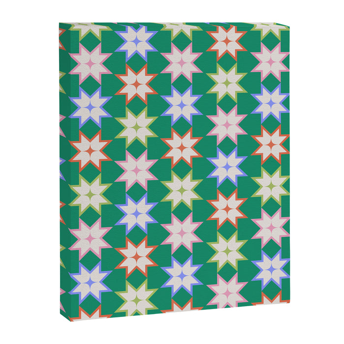Festive Geometric Star Pattern on Green Canvas Print Gallery Image 1
