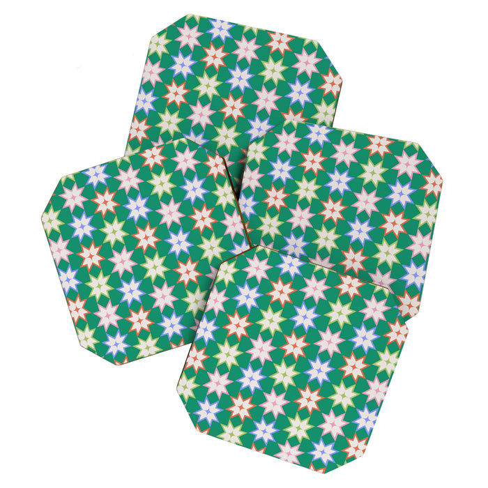 Festive Geometric Star Pattern on Green Coaster Gallery Image 1