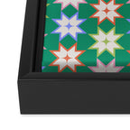 Festive Geometric Star Pattern on Green Framed Canvas Print Gallery Image 3