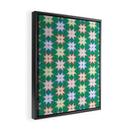 Festive Geometric Star Pattern on Green Framed Canvas Print Gallery Image 2