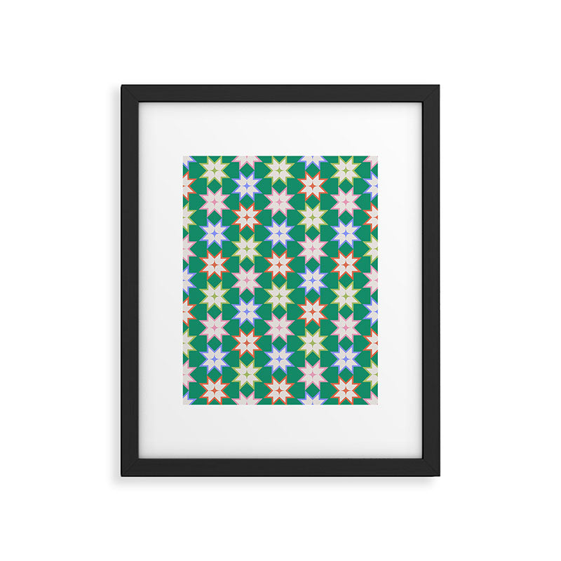 Festive Geometric Star Pattern on Green Framed Art Print Gallery Image 6